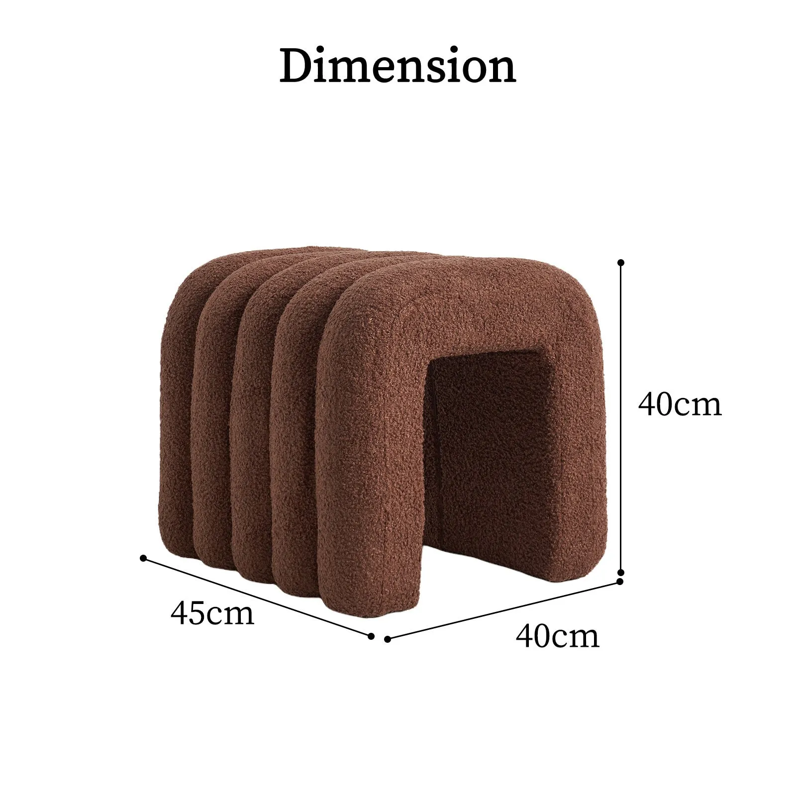 2X Ridge Arch Ottoman Stool | Teddy Fleece Fabric Foot Rest | 45cm | Brown