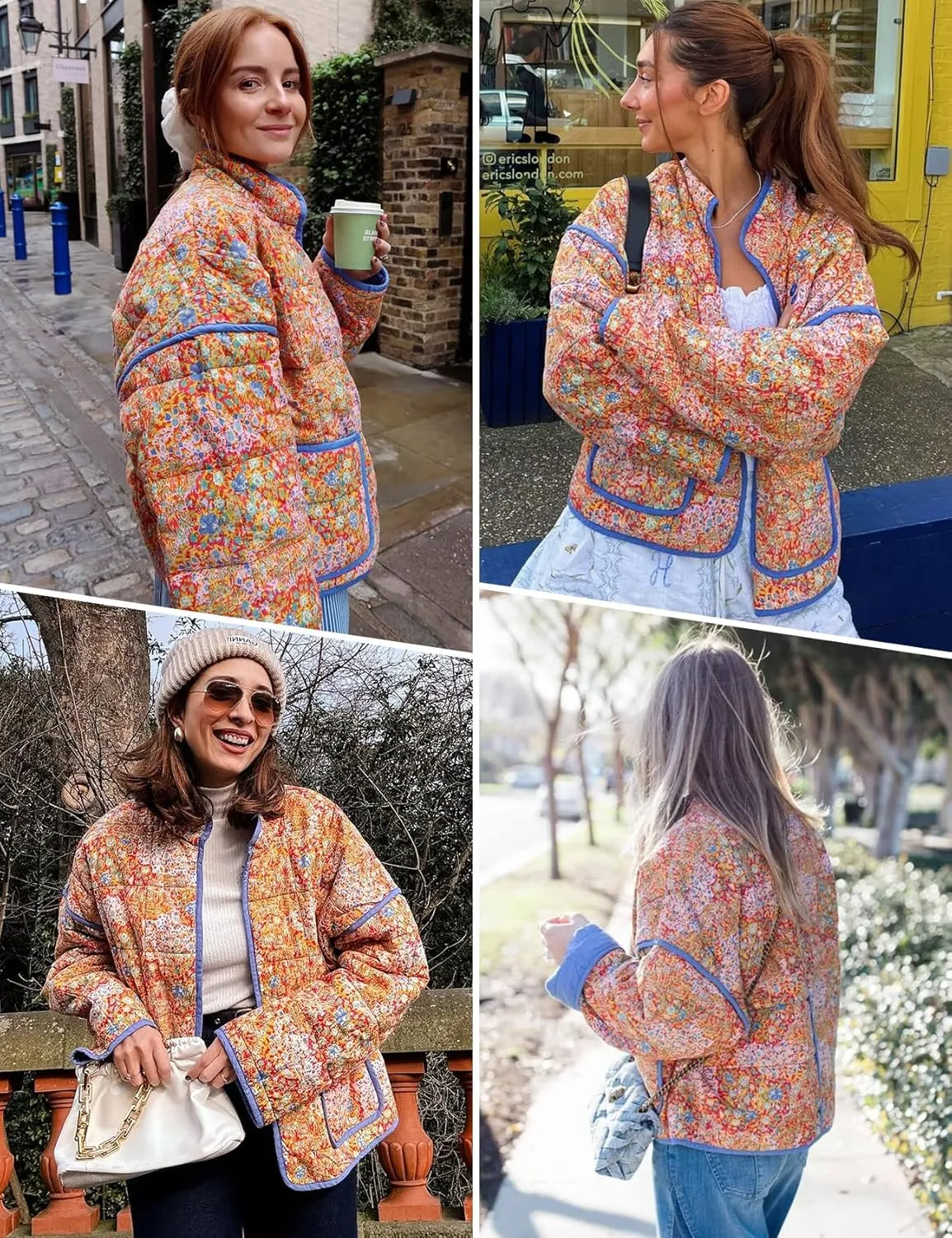 Arssm Women Floral Quilted Puffer Jacket Cropped Lightweight Patchwork Vintage Padded Short Coat Outerwear