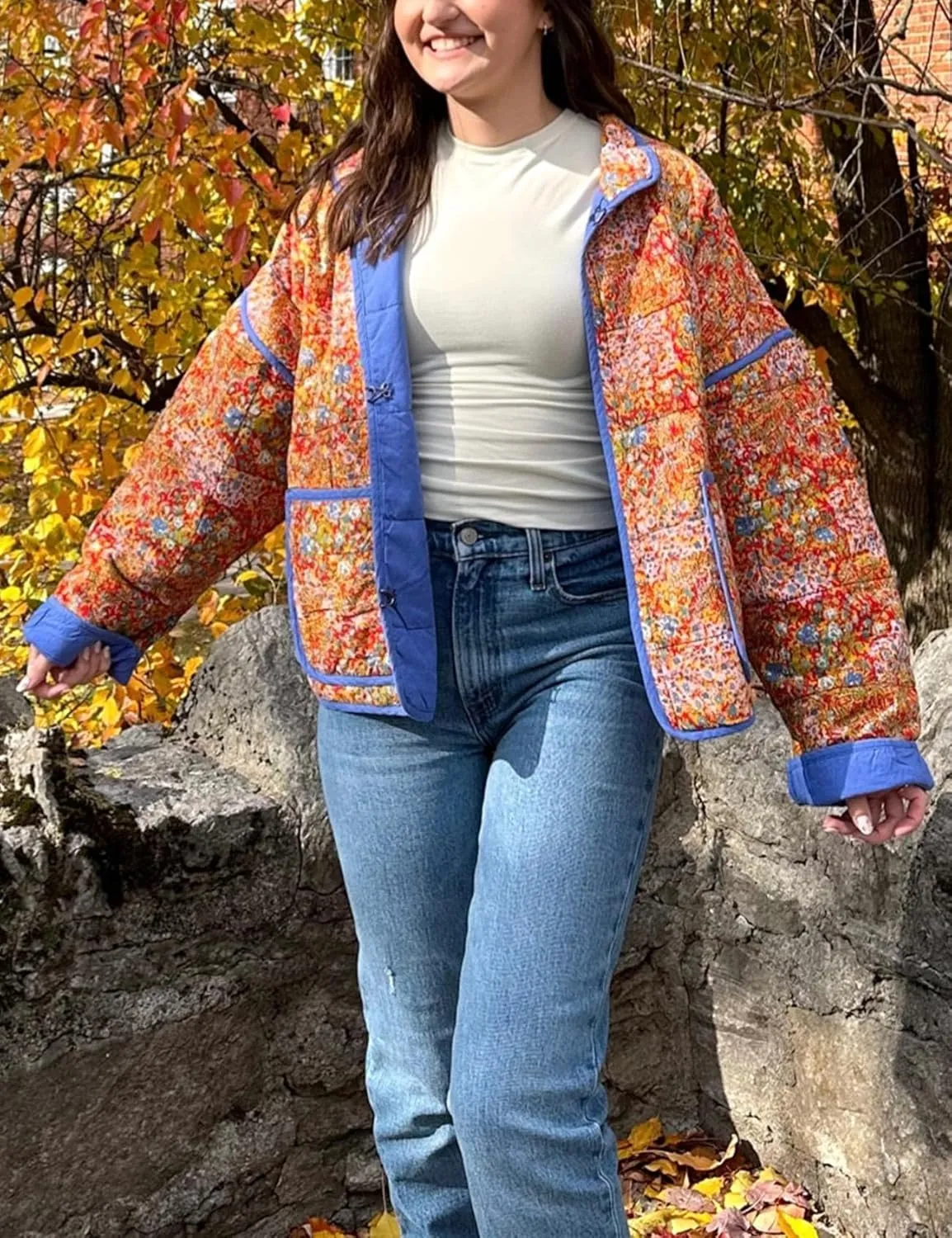 Arssm Women Floral Quilted Puffer Jacket Cropped Lightweight Patchwork Vintage Padded Short Coat Outerwear