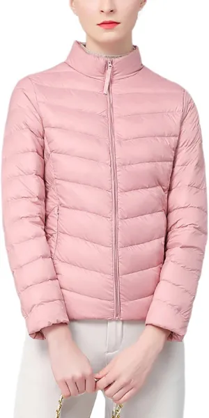Borniu Women's Lightweight Puffer Jacket Stand Collar Zip Up Quilted Winter Coat Casual Slim Fit Warm Down Jackets