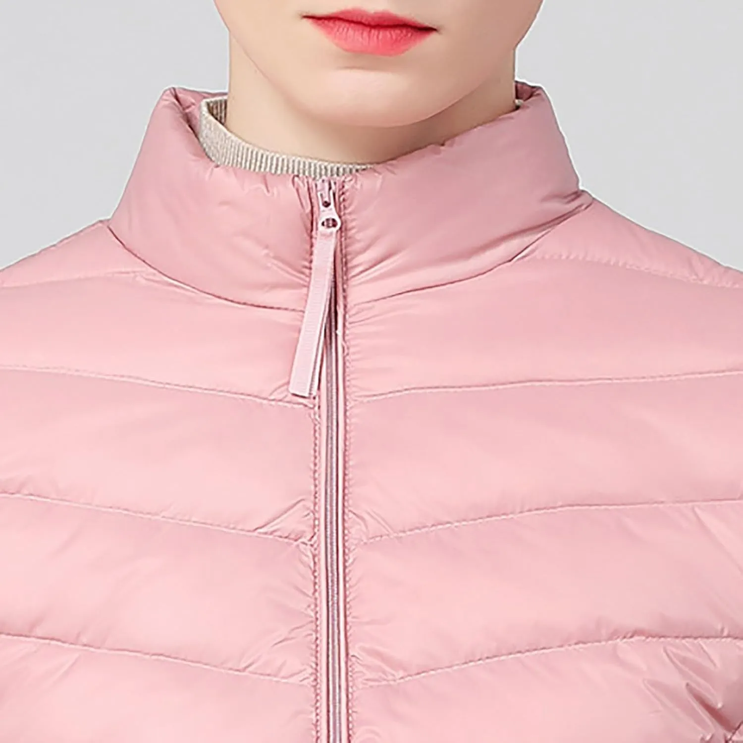 Borniu Women's Lightweight Puffer Jacket Stand Collar Zip Up Quilted Winter Coat Casual Slim Fit Warm Down Jackets