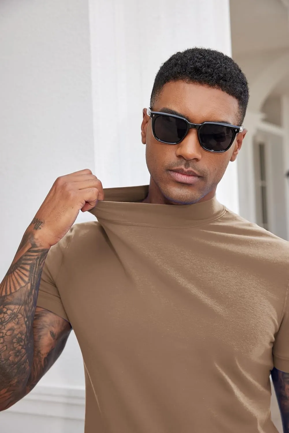 COOFANDY Mens Mock Turtleneck Shirts Casual Premium Cotton Short Sleeve Shirt 2025 Basic Half Neck T-Shirts