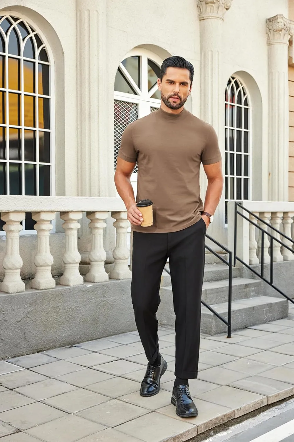 COOFANDY Mens Mock Turtleneck Shirts Casual Premium Cotton Short Sleeve Shirt 2025 Basic Half Neck T-Shirts