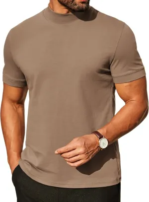 COOFANDY Mens Mock Turtleneck Shirts Casual Premium Cotton Short Sleeve Shirt 2025 Basic Half Neck T-Shirts