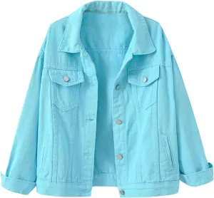 Denim Jacket for Women 2024 Fall Casual Long Sleeve Jean Jackets Basic Lapel Button Down Cropped Coats Pockets