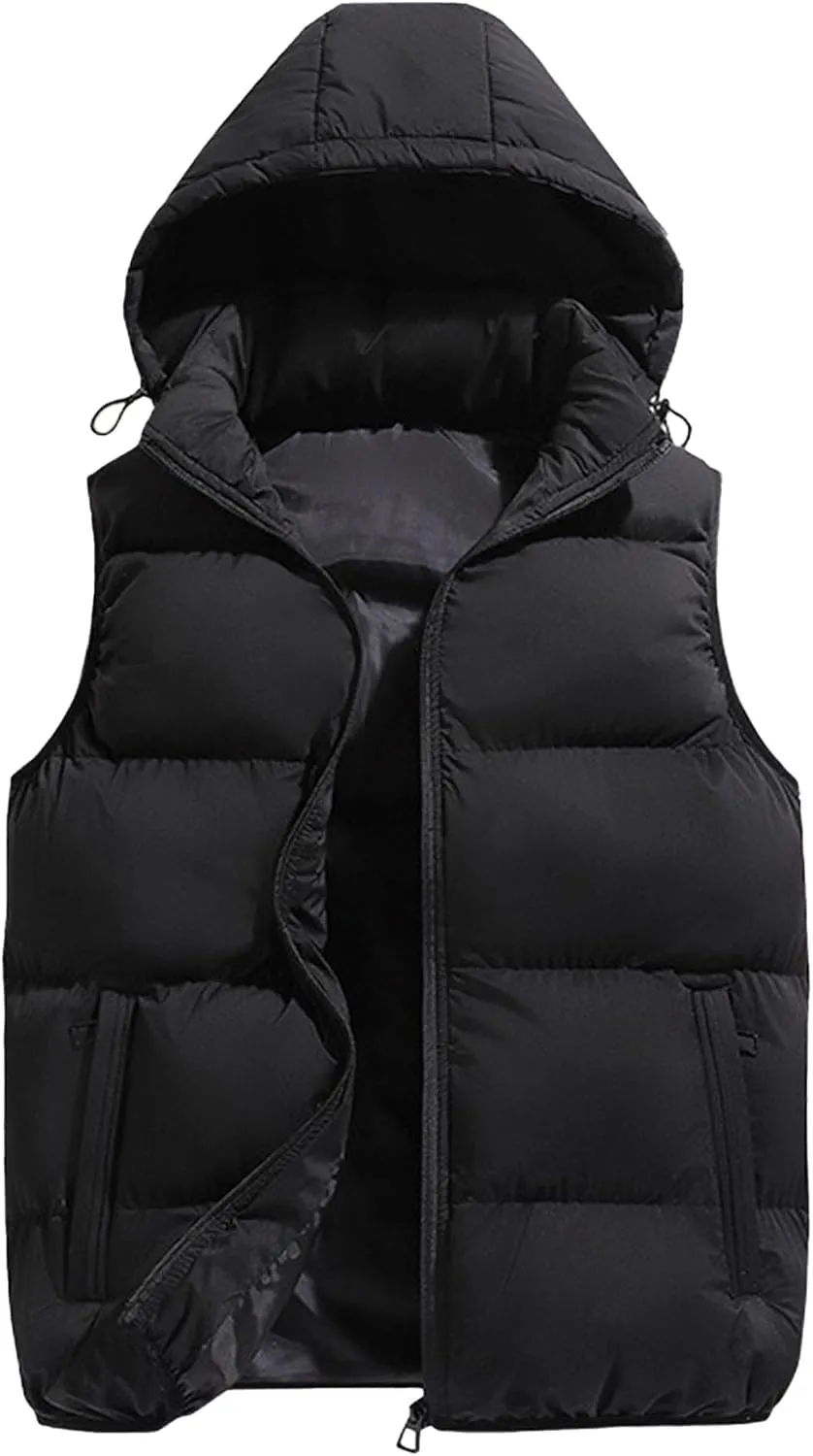 DGHM-JLMY Men's Sleeveless Lightweight Quilted Puffer Down Winter Hooded Down Cotton Vest Casual Vest Loose Coat with Hood