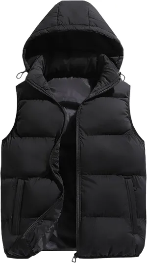 DGHM-JLMY Men's Sleeveless Lightweight Quilted Puffer Down Winter Hooded Down Cotton Vest Casual Vest Loose Coat with Hood