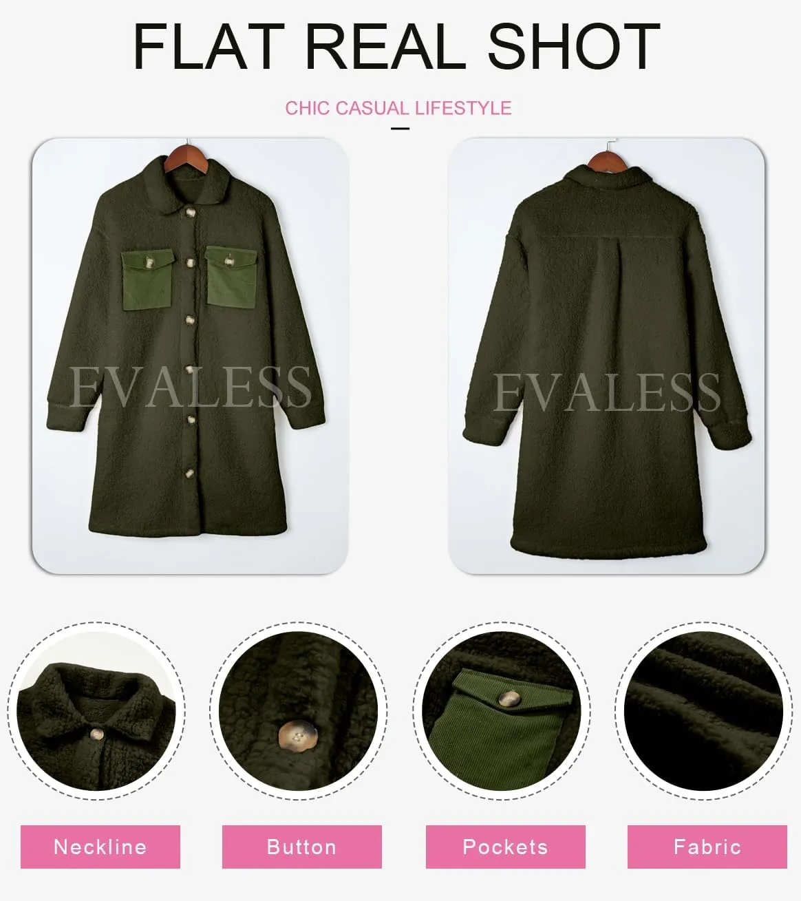EVALESS Fuzzy Fleece Jackets for Women Fashion Long Sleeve Lapel Button Down Long Teddy Coat Faux Fur Warm Winter Outwear