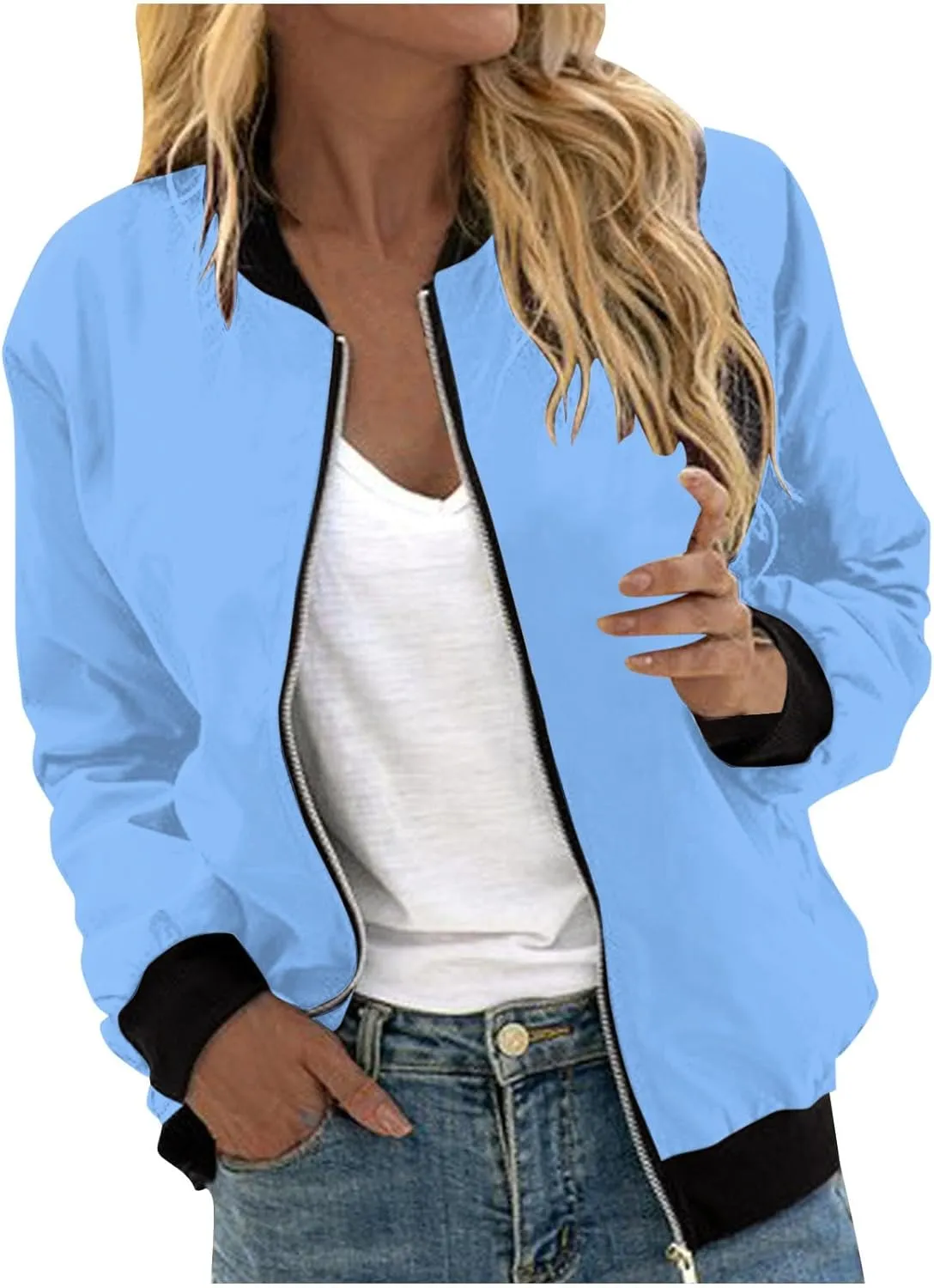 Firzero Womens Jackets Dressy Casual Bomber Jackets Casual Zip Up Fall Coat Long Sleeve Windbreaker Lightweight Fall Jackets
