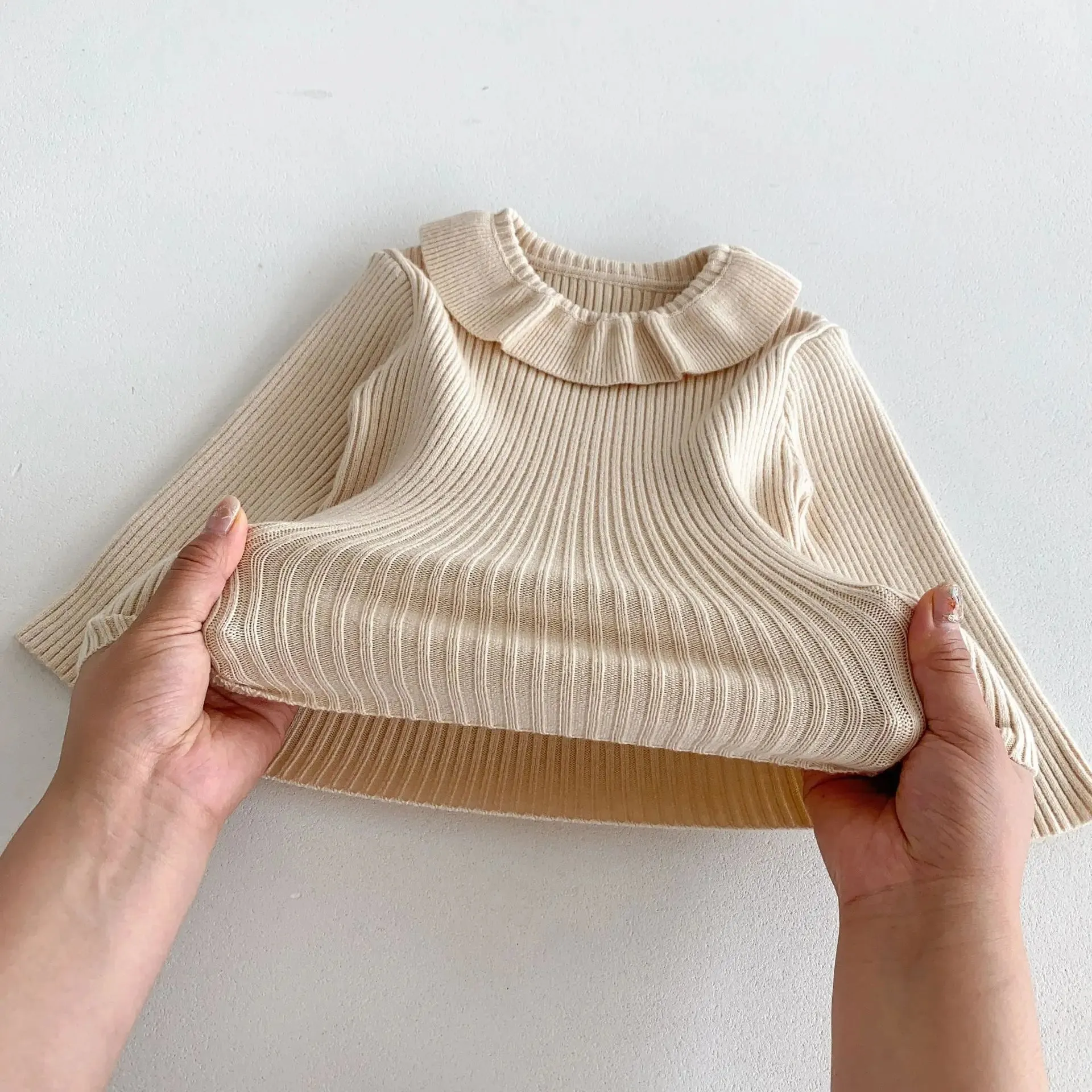 Girls' Solid Knitted Lapel Top