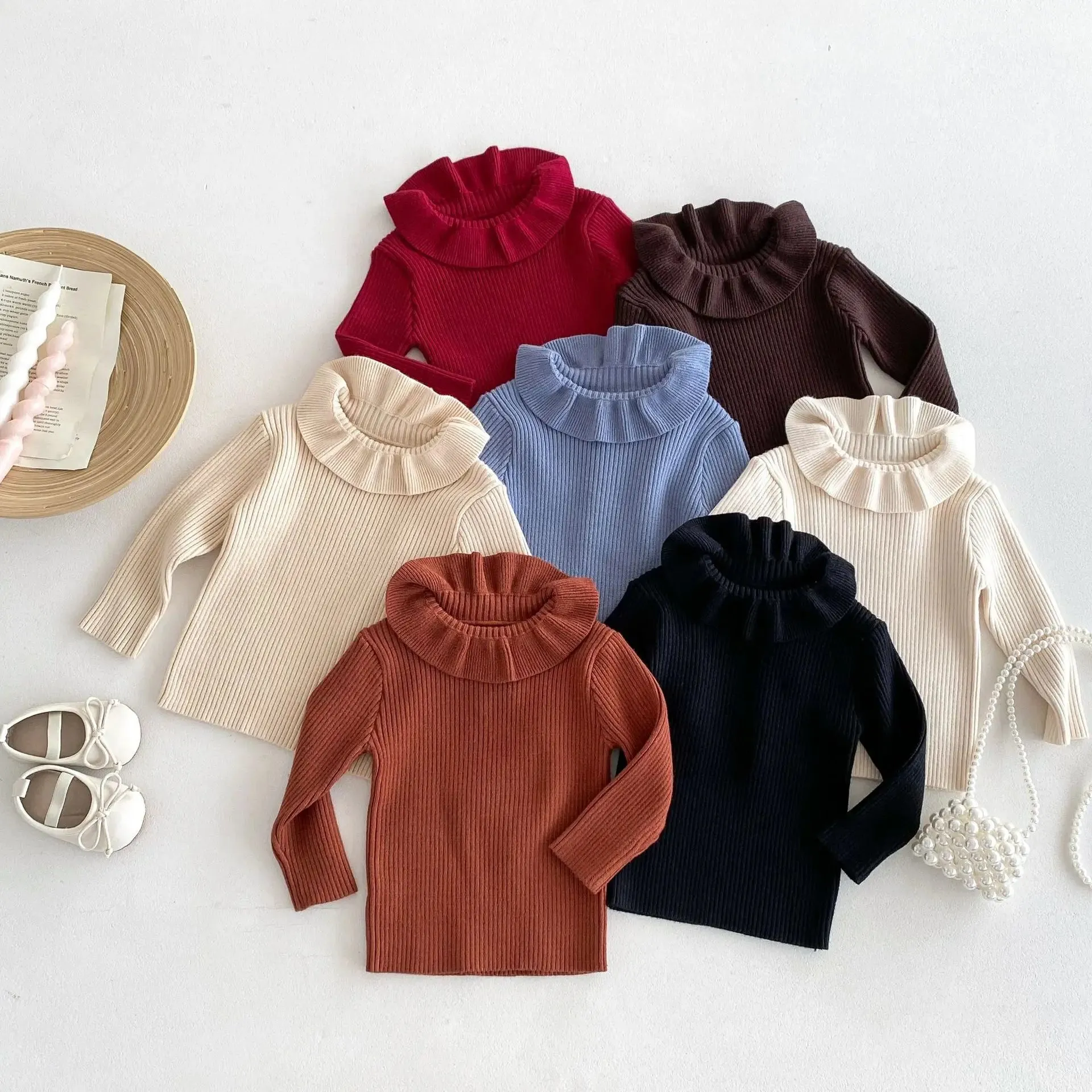 Girls' Solid Knitted Lapel Top