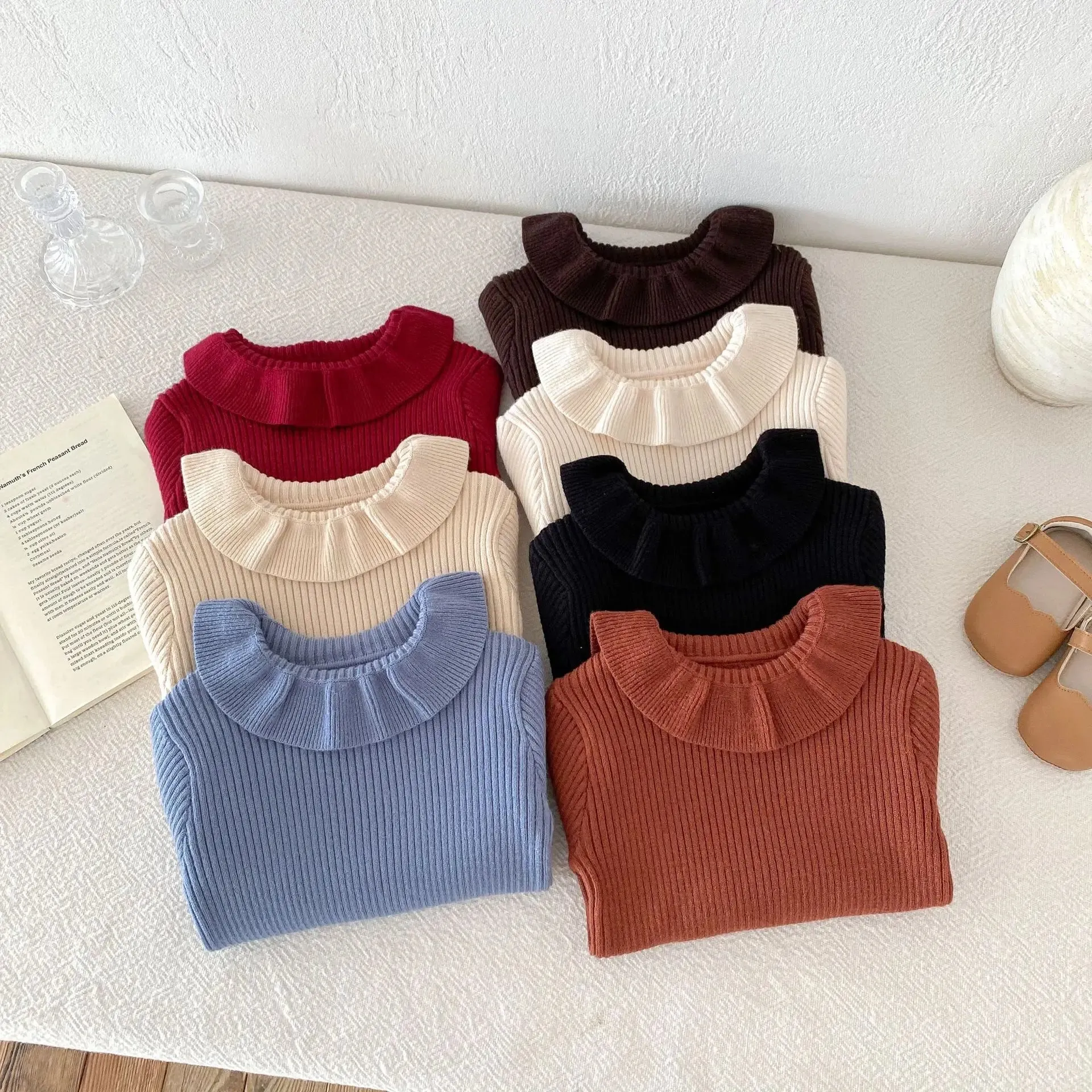 Girls' Solid Knitted Lapel Top