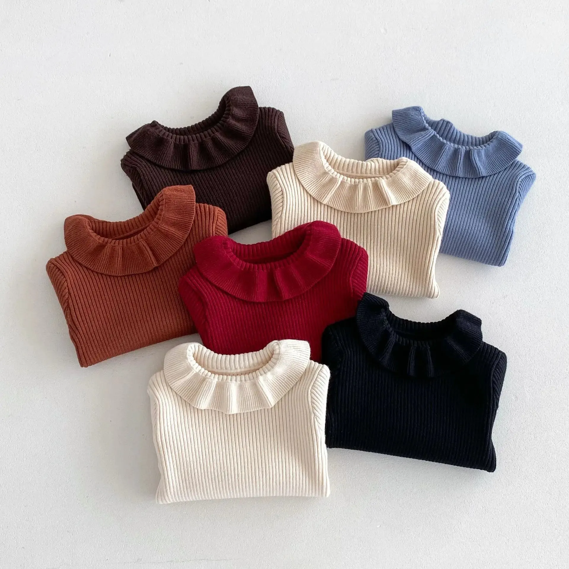 Girls' Solid Knitted Lapel Top