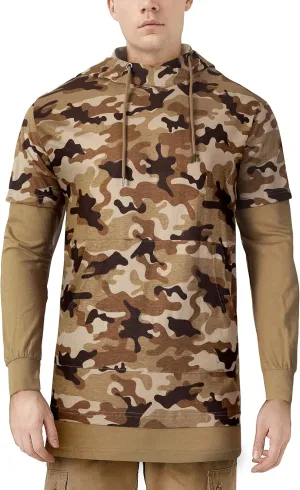 Hat and Beyond Mens Hoodie Hipster Longline Short Sleeve Hooded Sweatshirt Sweater Top