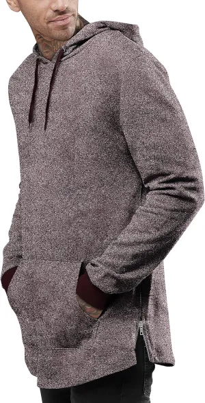 Hat and Beyond Mens Lightweight Marled Longline Zipper Hipster Hoodie Brushed Fleece Pullover