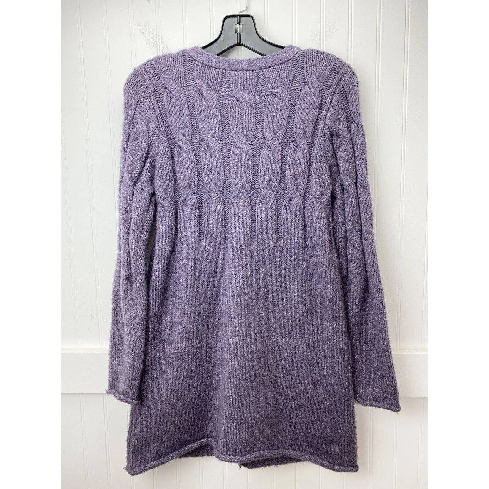 J Jill Button Up Cable Knit Cardigan XSmall Purple Lavender Long Chunky Sweater