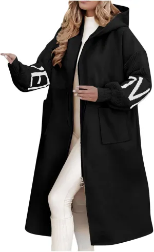 Long Jackets for Women Trendy Wool Coat Oversized Peacoat Drawstring Waist Overcoat Open Front Coat Cardigan Jacket