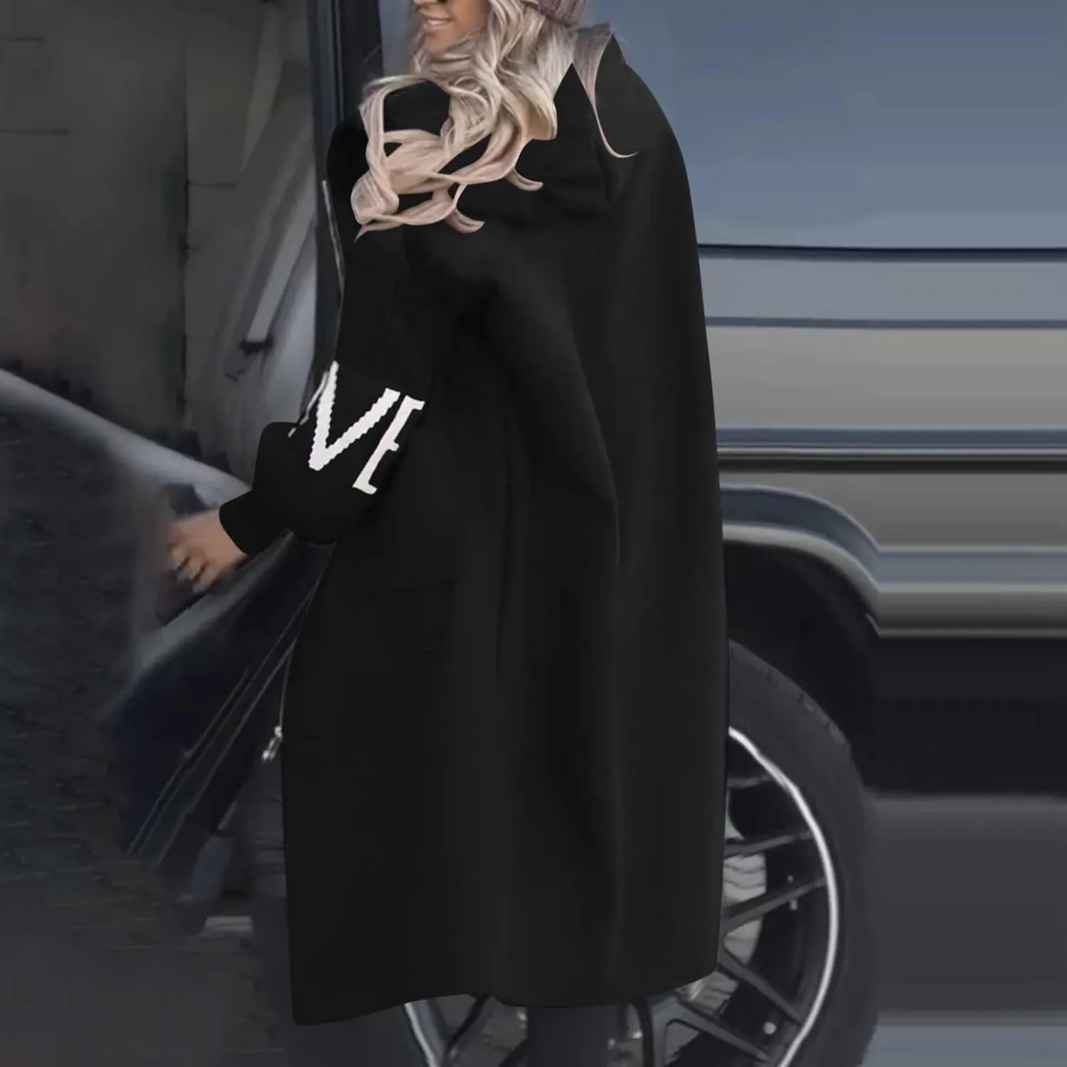 Long Jackets for Women Trendy Wool Coat Oversized Peacoat Drawstring Waist Overcoat Open Front Coat Cardigan Jacket
