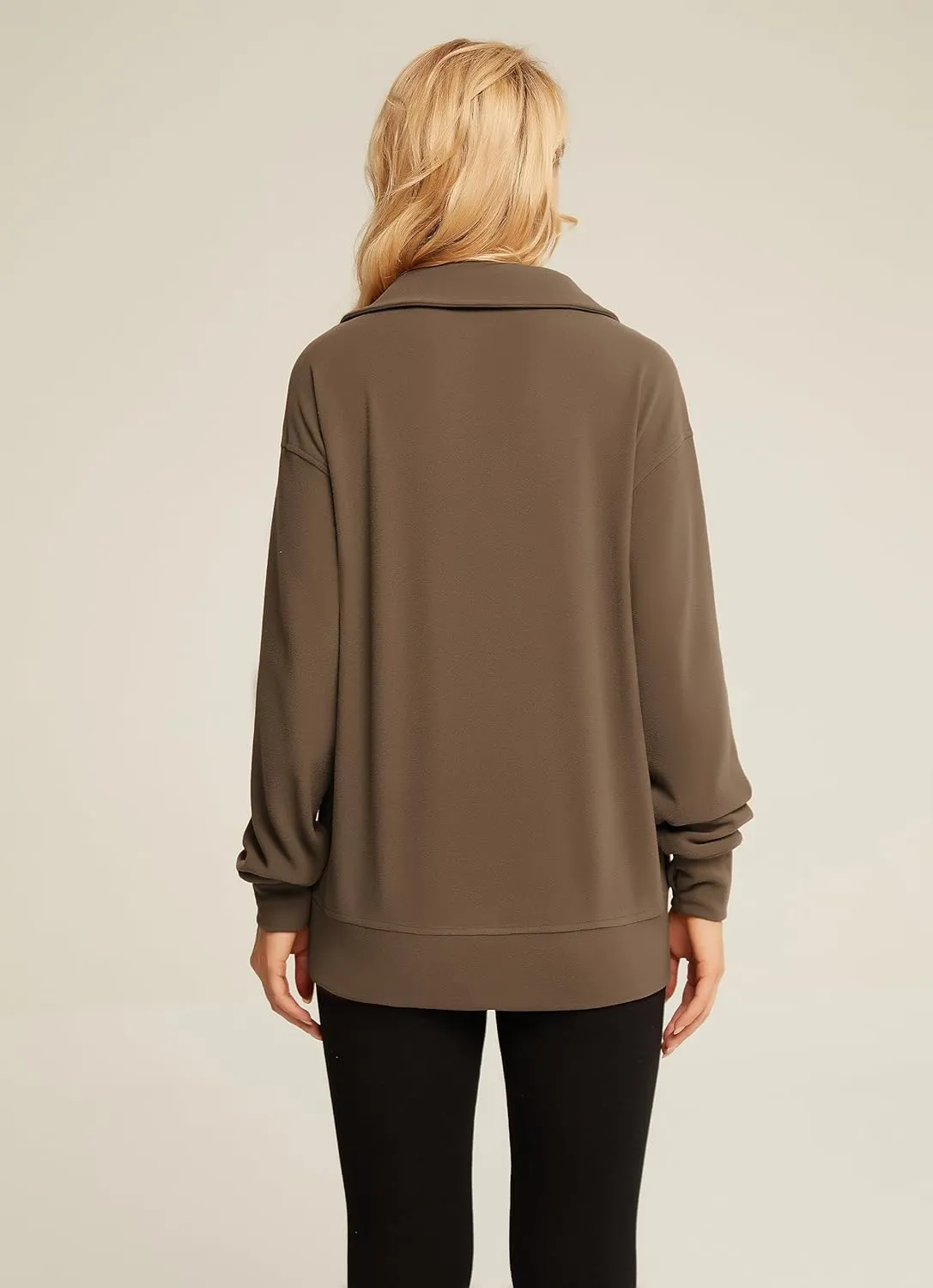 Maacie Maternity Sweatshirts Lapel Half Zip Thermal Fleece Pullover with Thumbholes & Kangaroo Pocket