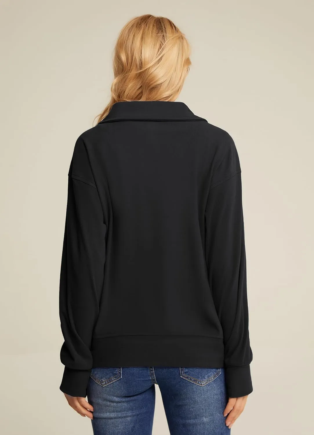 Maacie Maternity Sweatshirts Lapel Half Zip Thermal Fleece Pullover with Thumbholes & Kangaroo Pocket