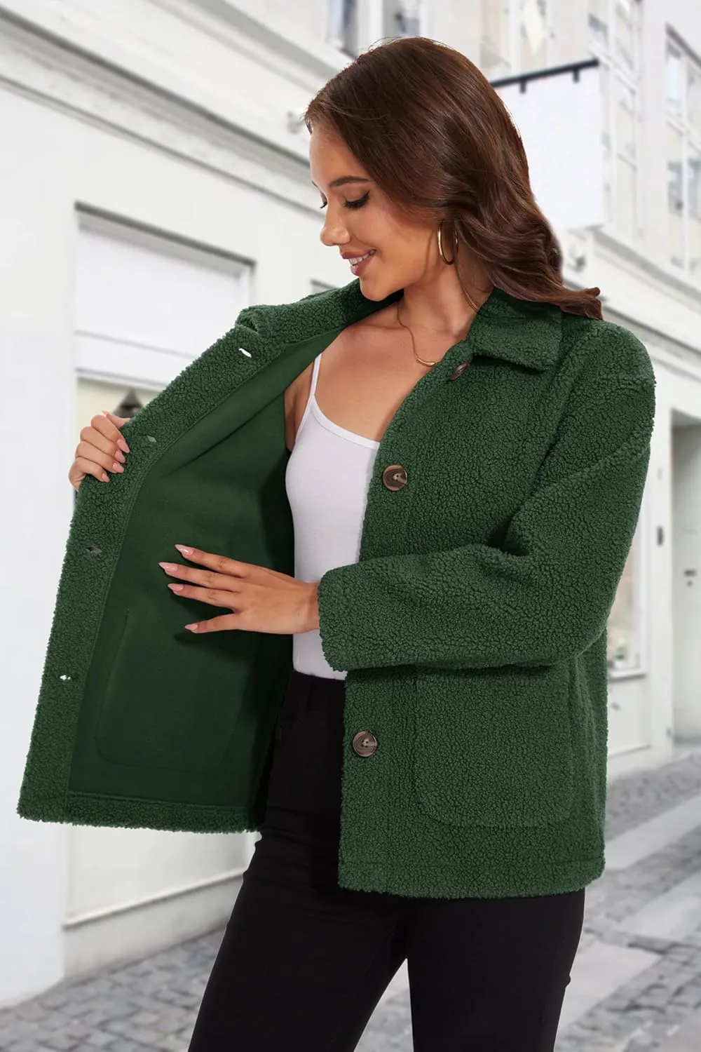 MAGCOMSEN Womens Sherpa Fleece Jackets Fuzzy Warm Winter Jackets Button Down Coat Long Sleeve Outwear with Pockets