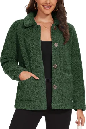 MAGCOMSEN Womens Sherpa Fleece Jackets Fuzzy Warm Winter Jackets Button Down Coat Long Sleeve Outwear with Pockets