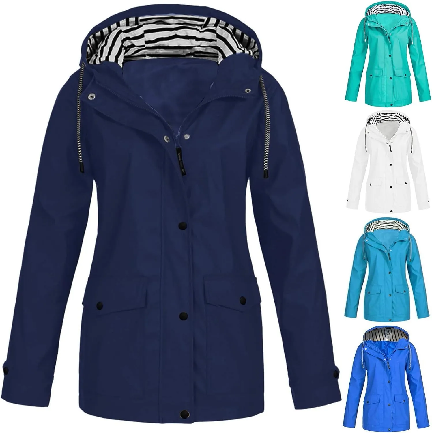 maisdgop Raincoats for Women Waterproof Long Hooded Trench Coats Winter Fall Travel Hiking Windbreaker Outerwear With Hooded