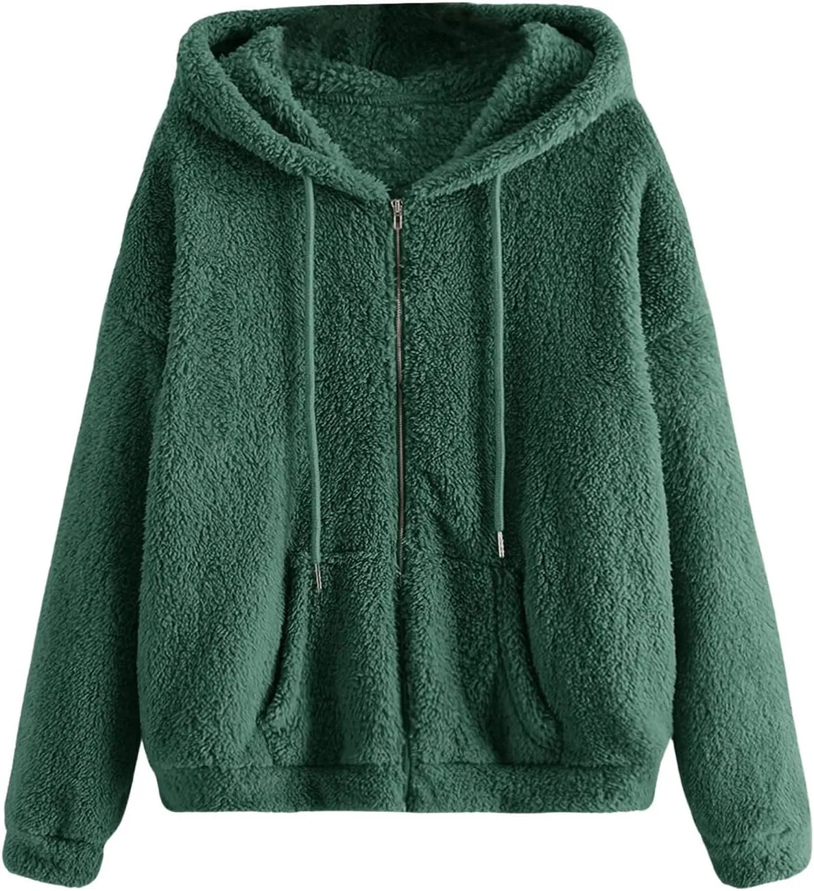 MakeMeChic Women's Faux Fur Coat Long Sleeve Zip Up Fuzzy Hoodie Lightweight Teddy Bear Fleece Jacket