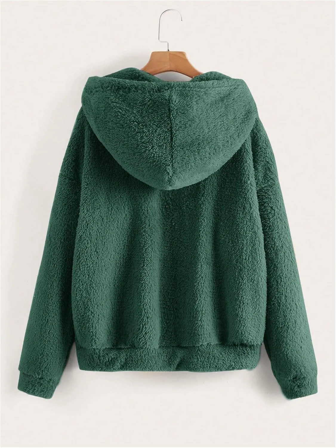 MakeMeChic Women's Faux Fur Coat Long Sleeve Zip Up Fuzzy Hoodie Lightweight Teddy Bear Fleece Jacket