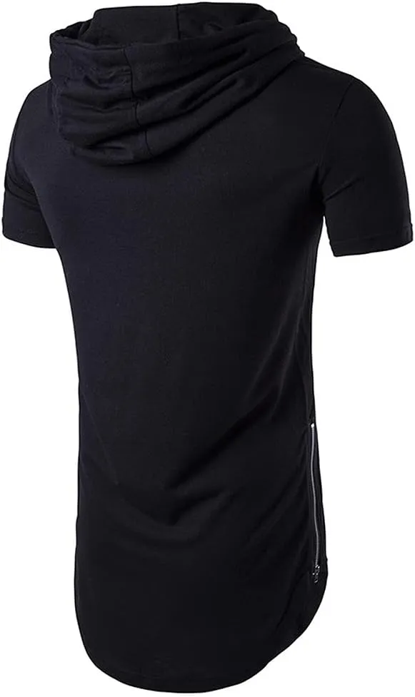 Men's Hipster Hip Hop Hoodies Shirts Fashion Short Sleeve Longline Pullover Athletic Sports Tee Shirt