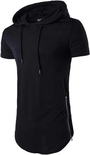 Men's Hipster Hip Hop Hoodies Shirts Fashion Short Sleeve Longline Pullover Athletic Sports Tee Shirt