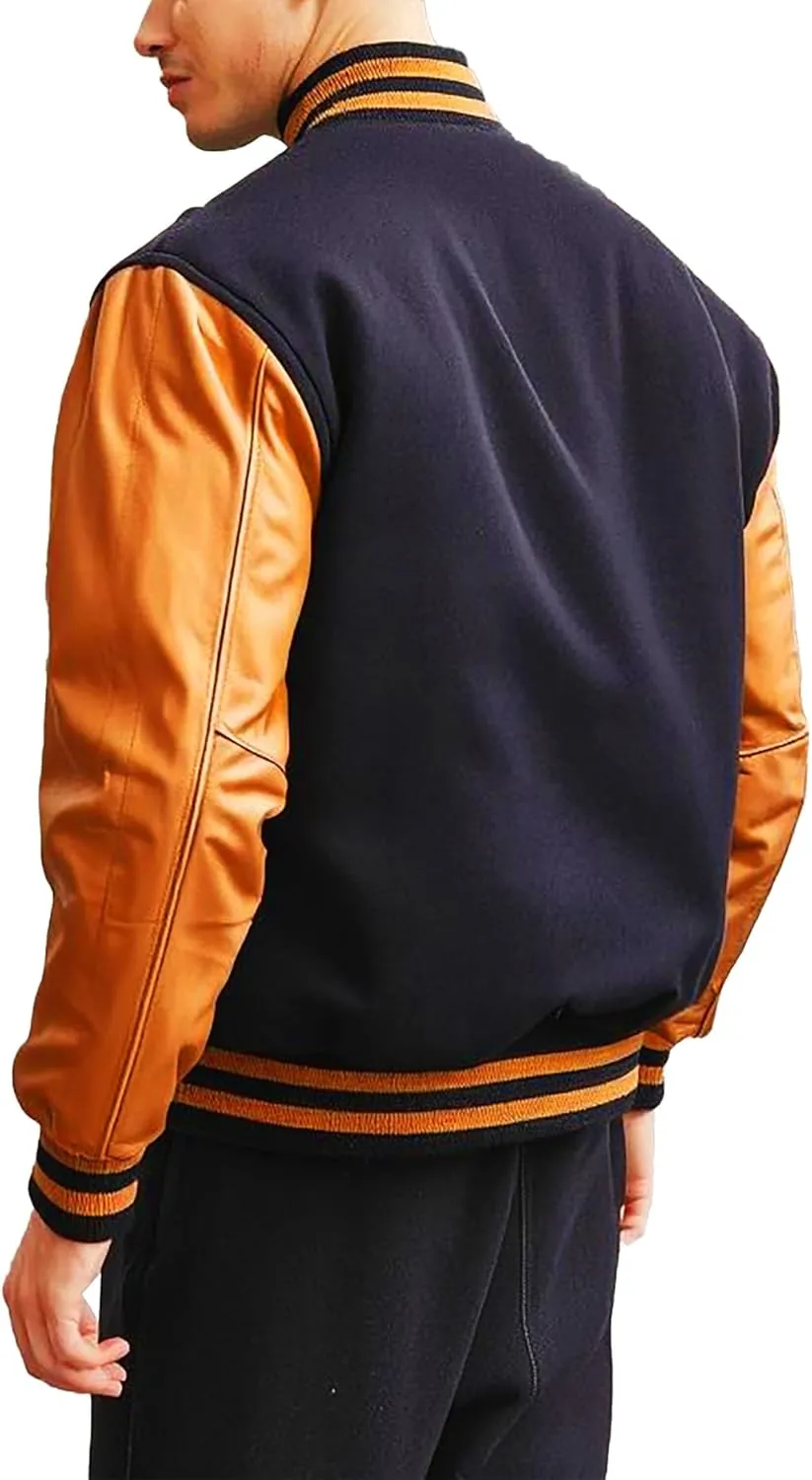 Mens Varsity Letterman Baseball Bomber Jacket | Casual Fashion Wool & Faux Leather College/High School Jackets