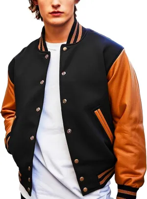 Mens Varsity Letterman Baseball Bomber Jacket | Casual Fashion Wool & Faux Leather College/High School Jackets