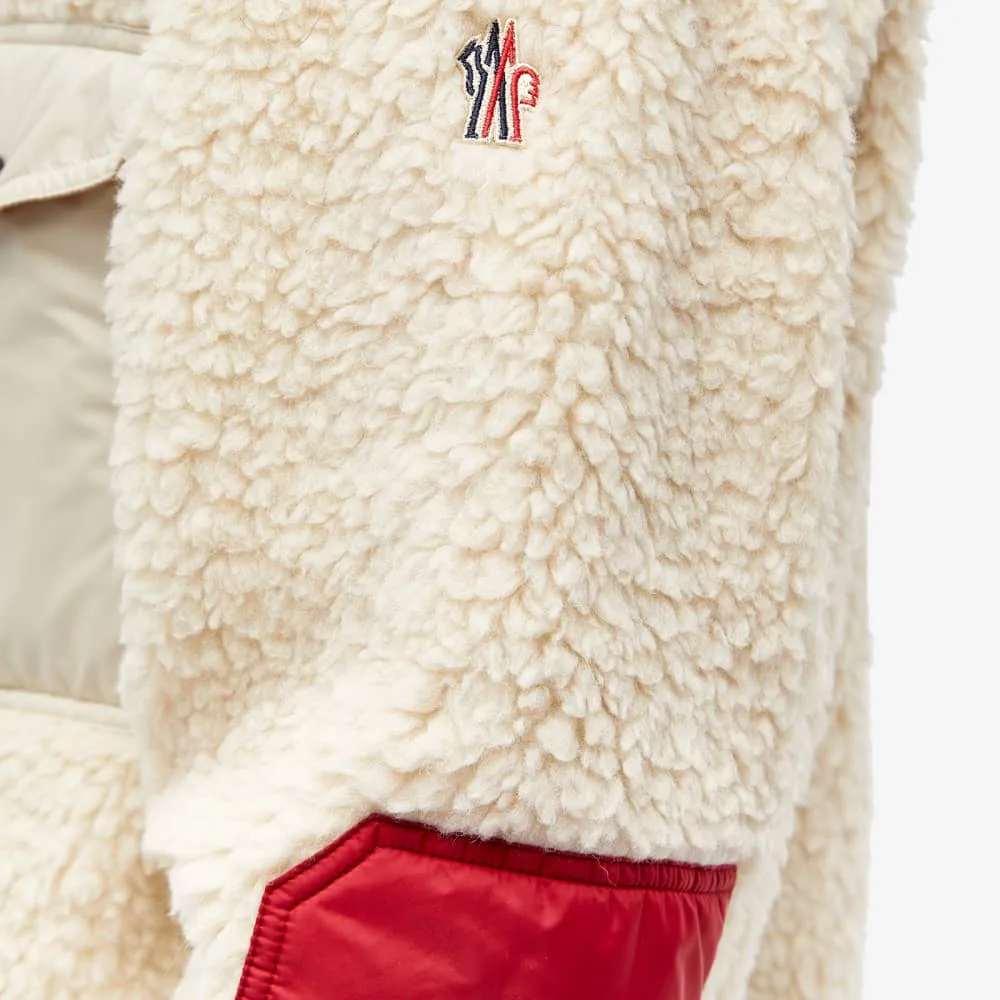 Moncler Grenoble Plattiers Teddy Fleece Bomber Jacket, White