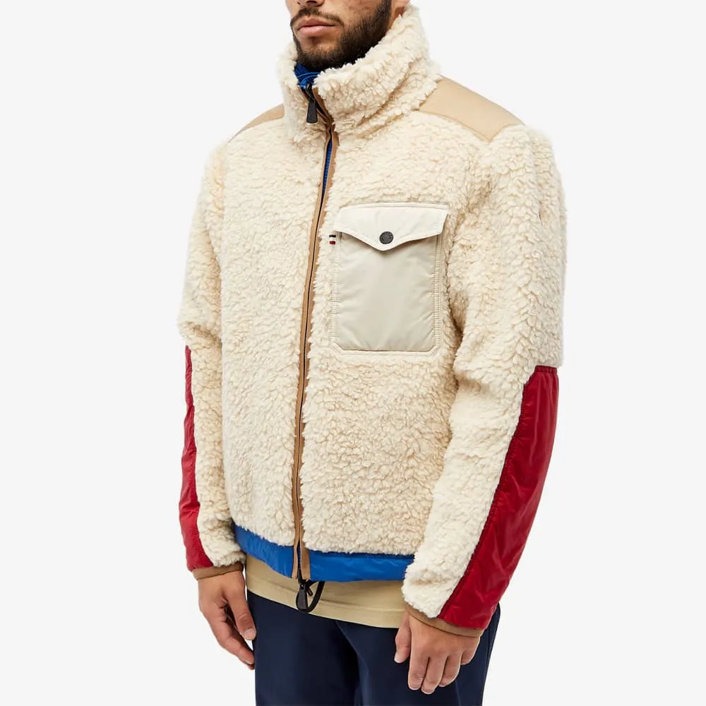 Moncler Grenoble Plattiers Teddy Fleece Bomber Jacket, White