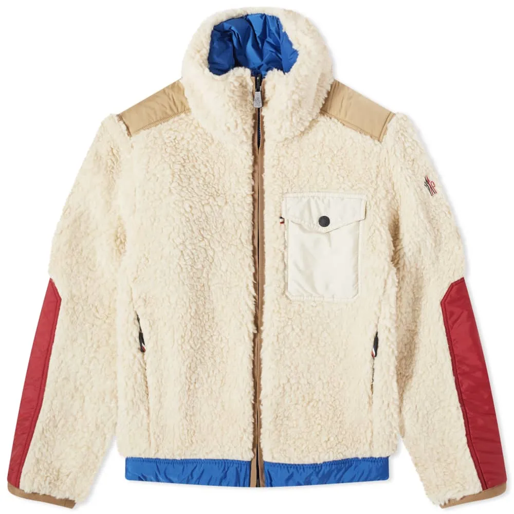 Moncler Grenoble Plattiers Teddy Fleece Bomber Jacket, White