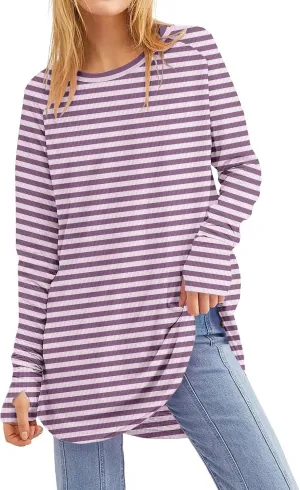 Naggoo Womens Waffle Knit Top Loose Long Sleeve Tunic Tops Crewneck Fall Shirts Blouse with Thumb Hole Casual 2024