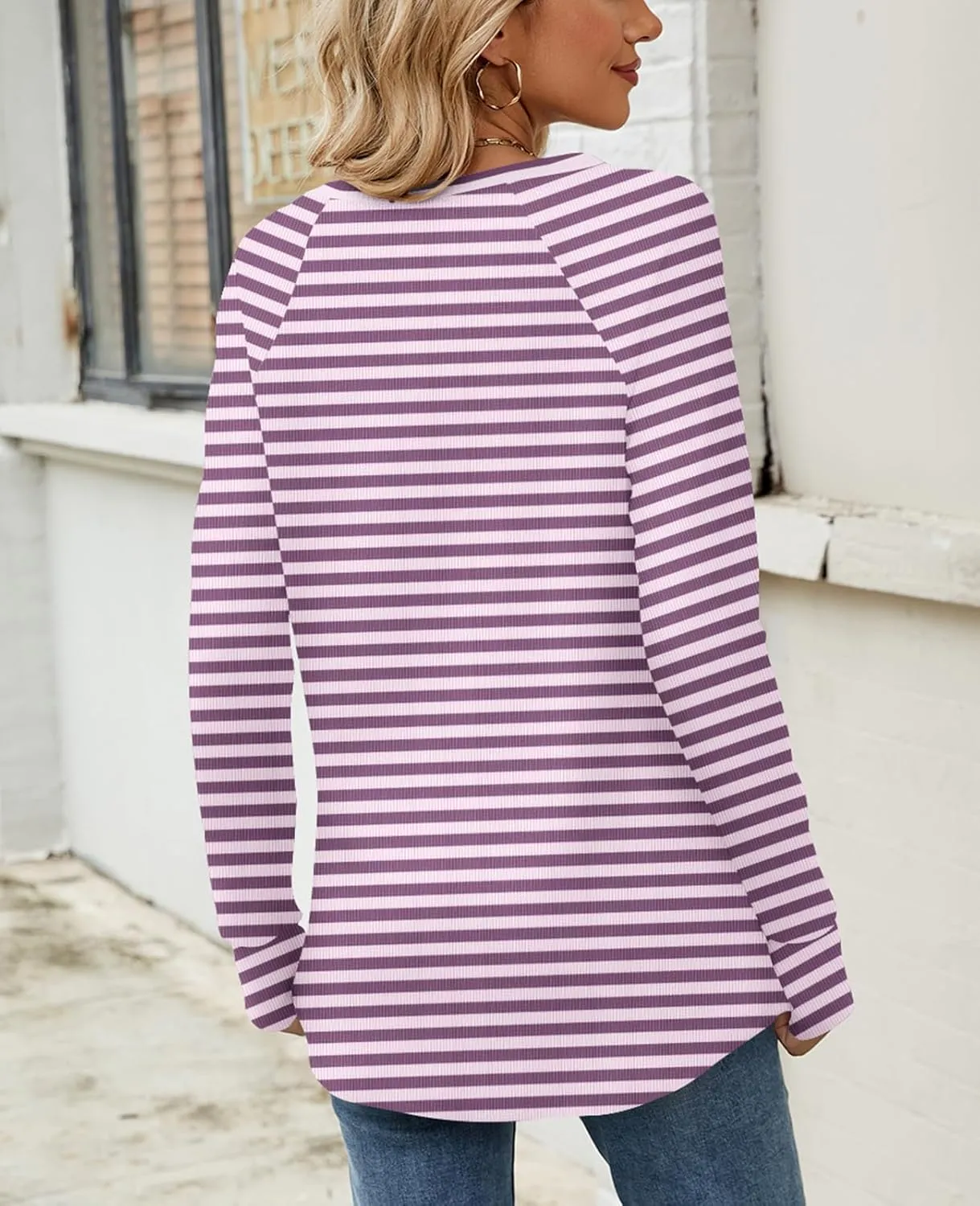 Naggoo Womens Waffle Knit Top Loose Long Sleeve Tunic Tops Crewneck Fall Shirts Blouse with Thumb Hole Casual 2024