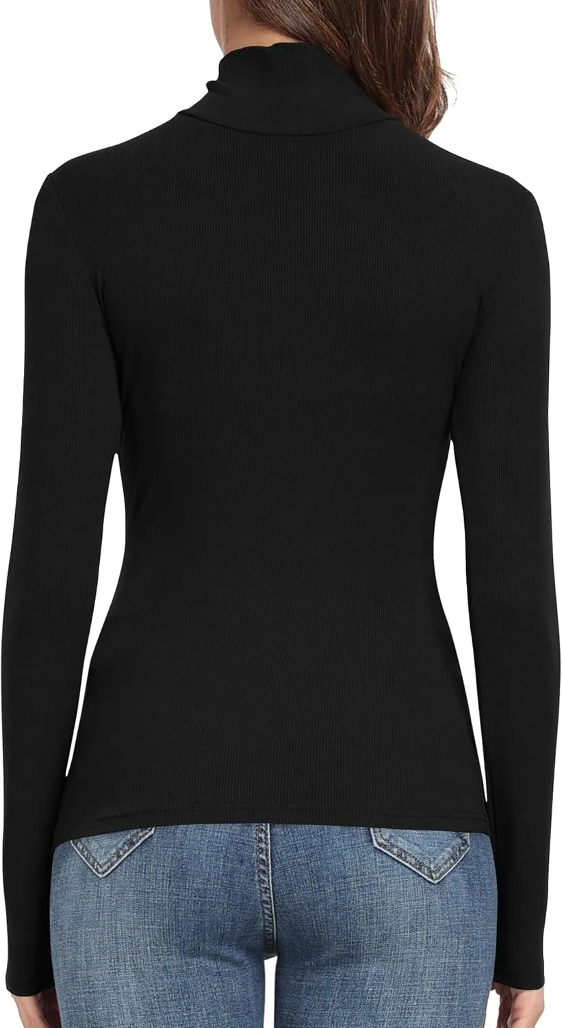 PALINDA Women's Ribbed Turtleneck Fitted Long Sleeve Shirts Basic Thermal Layering Tops