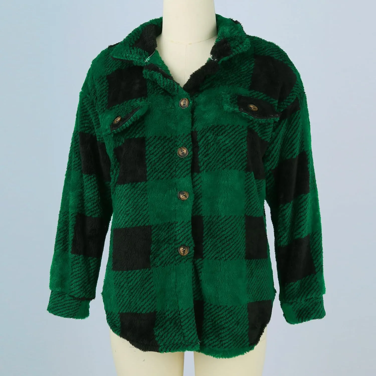 Plaid Flannel Shacket Women Button Down Plus Size Sherpa Fleece Shirt Jacket Long Sleeve Warm Fuzzy Teddy Coats