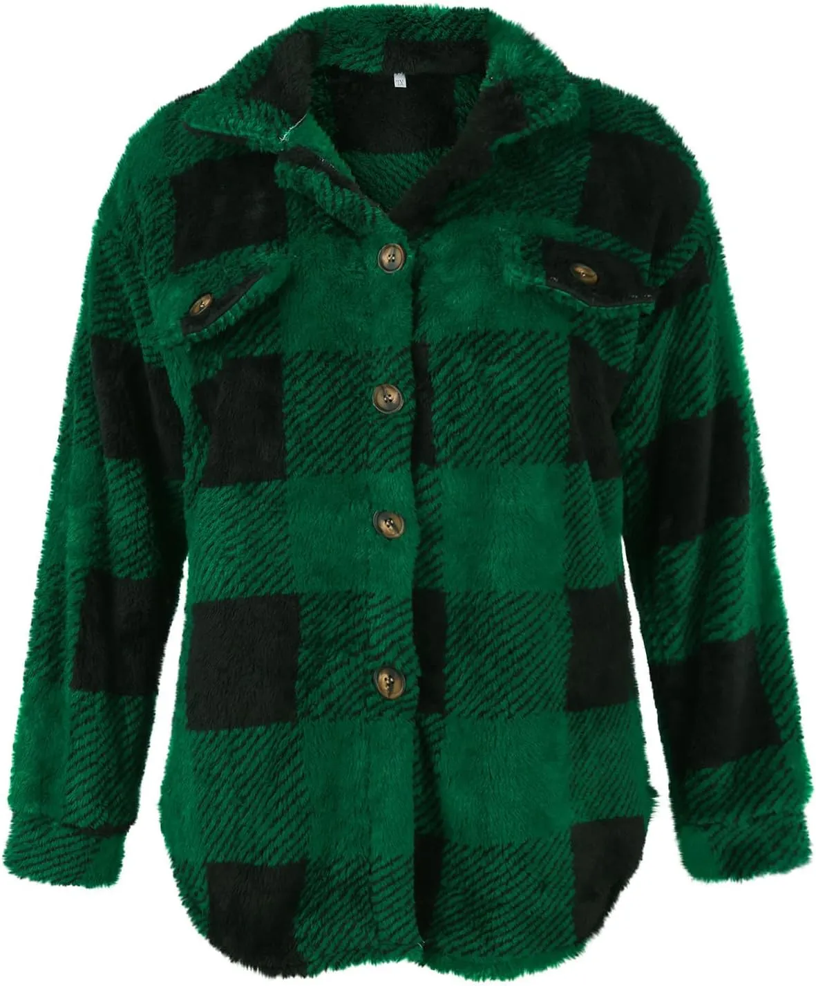 Plaid Flannel Shacket Women Button Down Plus Size Sherpa Fleece Shirt Jacket Long Sleeve Warm Fuzzy Teddy Coats