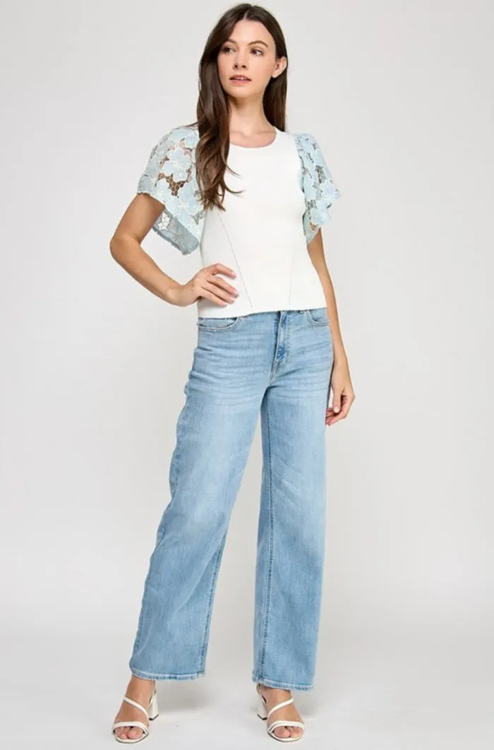 Short Crochet Sleeve Top - NEW!