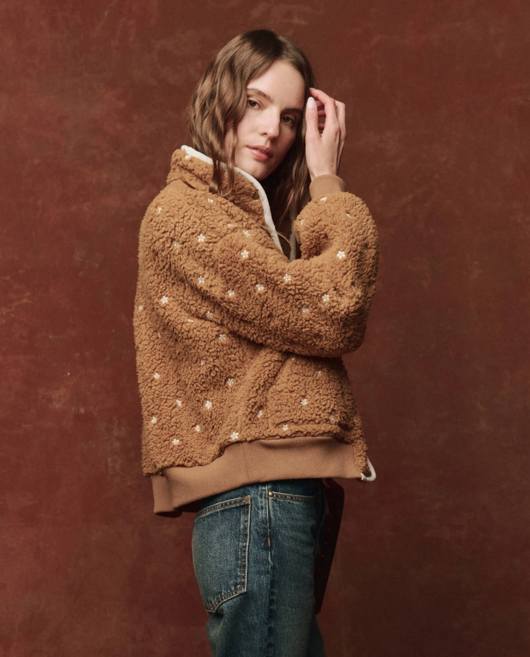 The Blackbird Jacket. -- Teddy with Cream Floral Embroidery