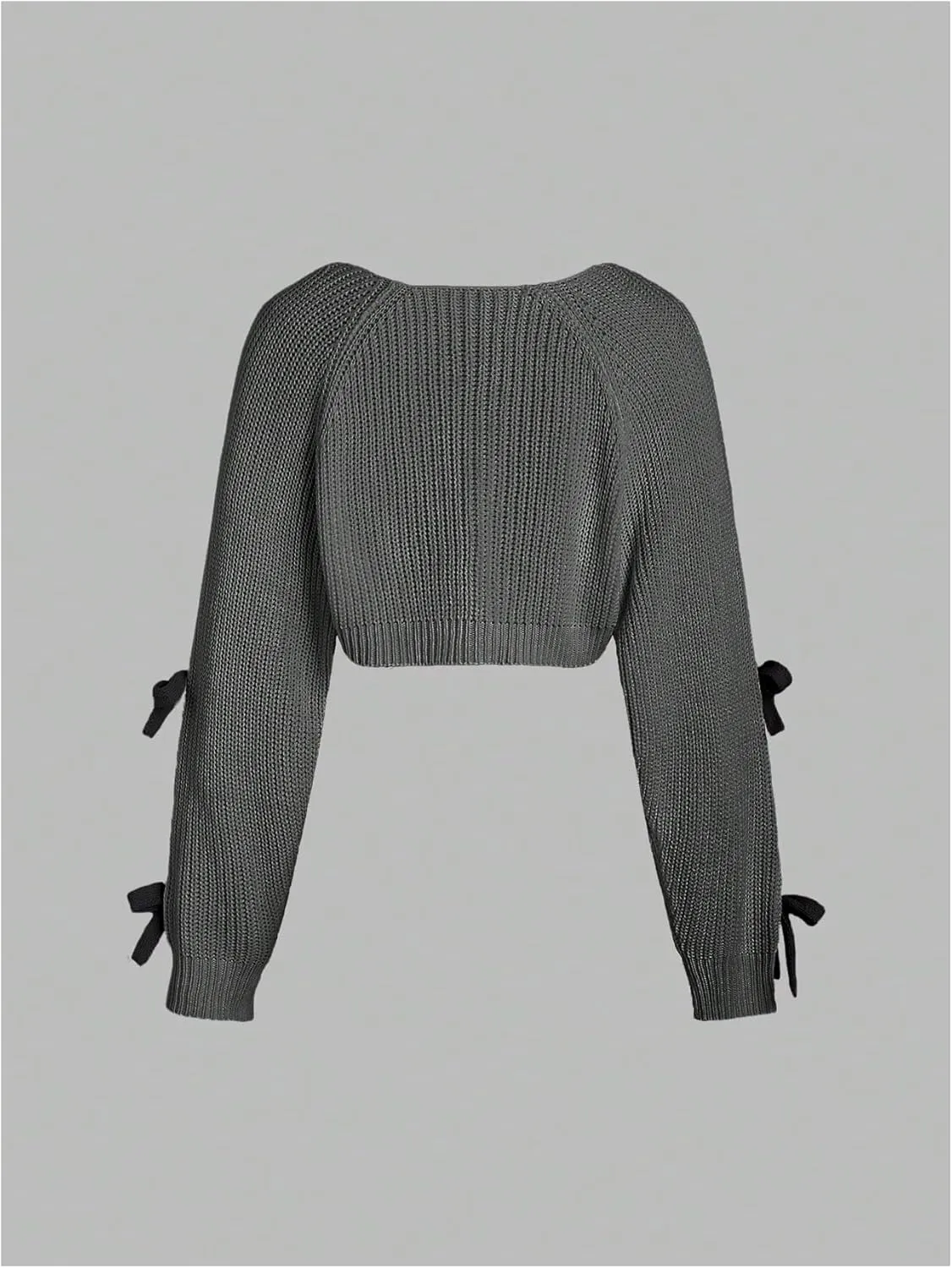 Verdusa Women's Bow Knot Open Front Long Sleeve Knitted Crop Cute Cardigan Sweater