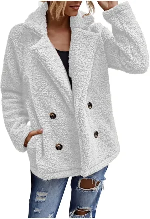 Women's Casual Fashion Loose Solid Color Hat Plus Fleece Collar Pocket Jacket