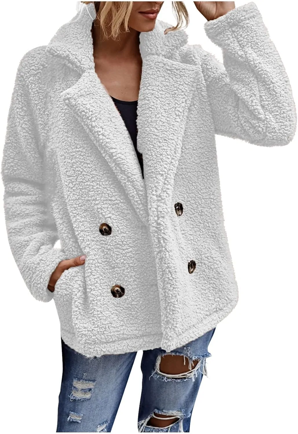 Women's Casual Fashion Loose Solid Color Hat Plus Fleece Collar Pocket Jacket