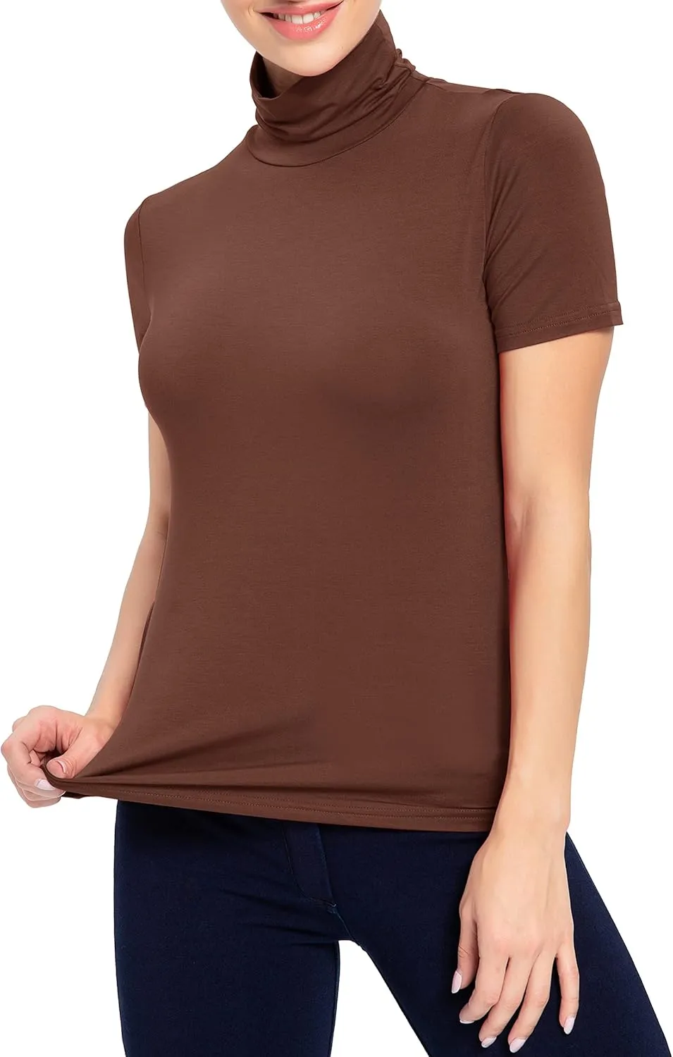 Women's Mock Turtleneck Top Short Sleeve Lightweight Active T-Shirt (S-XXL)