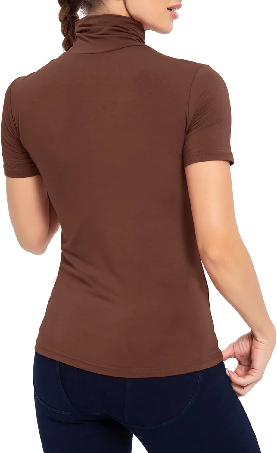 Women's Mock Turtleneck Top Short Sleeve Lightweight Active T-Shirt (S-XXL)