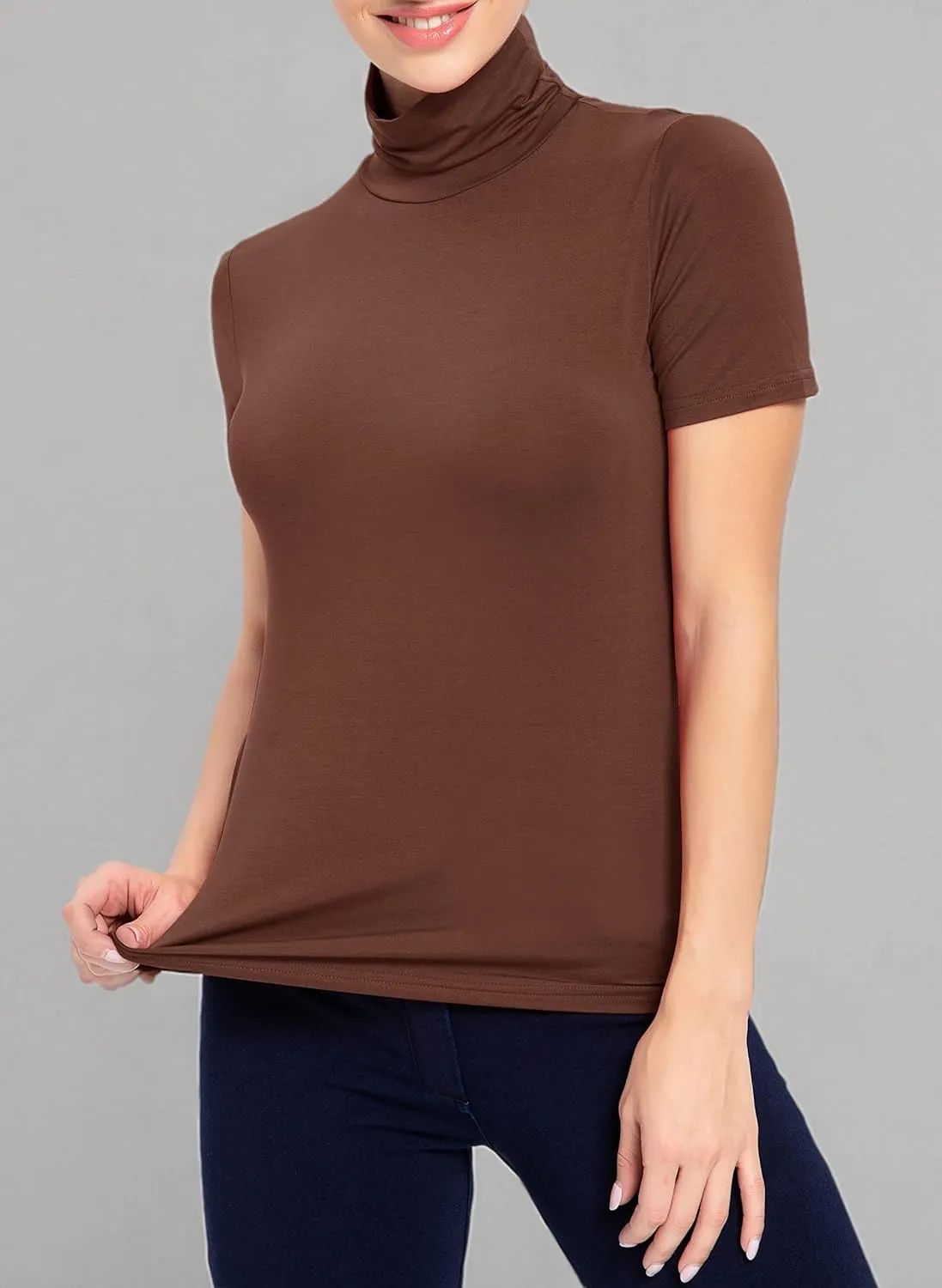 Women's Mock Turtleneck Top Short Sleeve Lightweight Active T-Shirt (S-XXL)