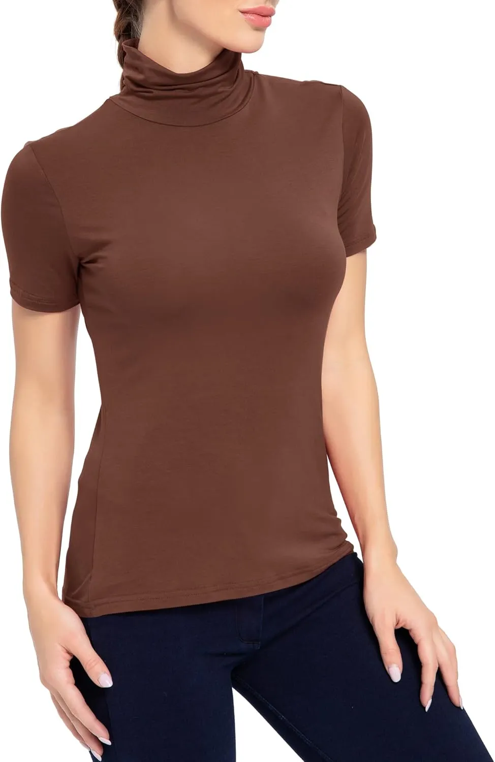 Women's Mock Turtleneck Top Short Sleeve Lightweight Active T-Shirt (S-XXL)